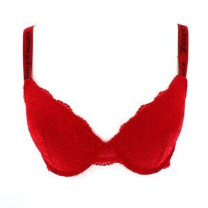 Juicy Couture Lace Push Up Bra Womens 38C Red Boudoir Pin Up‎ Y2K Siren Lingerie